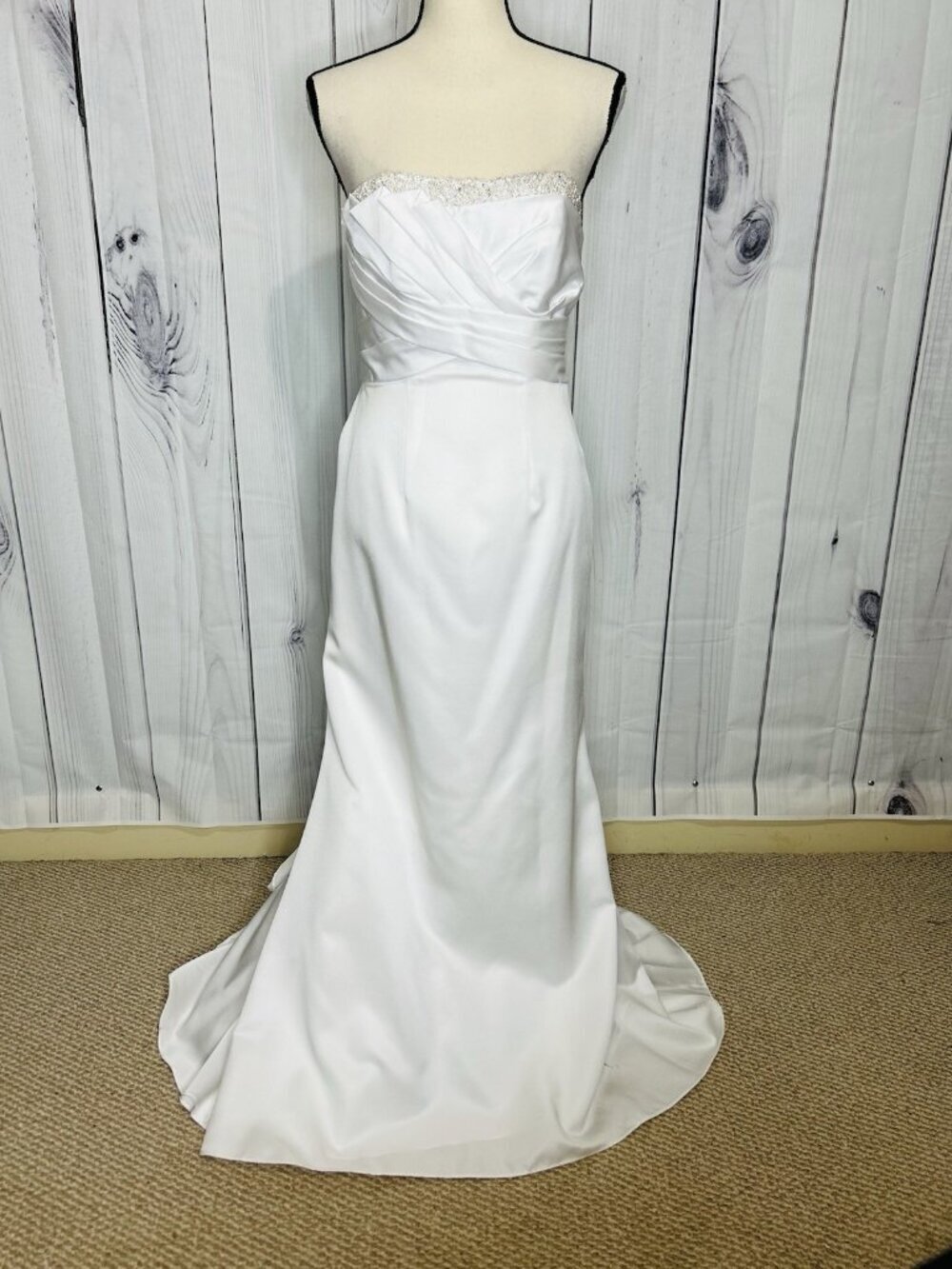Davids Bridal Wedding Dress Sz 4 Beaded Bustline A-Frame Full Skirt White